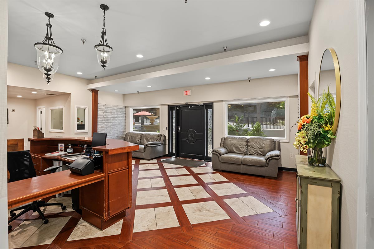 Beautiful lobby showing entrance door and front desk
